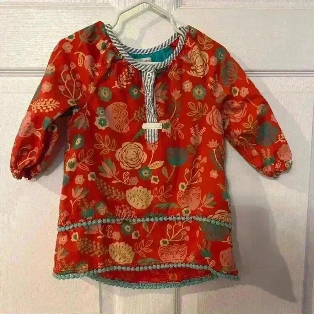 Hatley Girls 3/4 Sleeve Floral Tunic Top Size 4 100% Cotton
